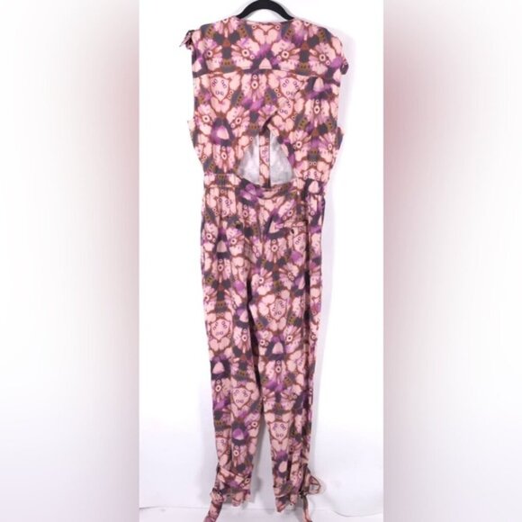 NWOT By Anthropologie Sleeveless Cutout Printed Jumpsuit Purple MEDIUM - Picture 6 of 16